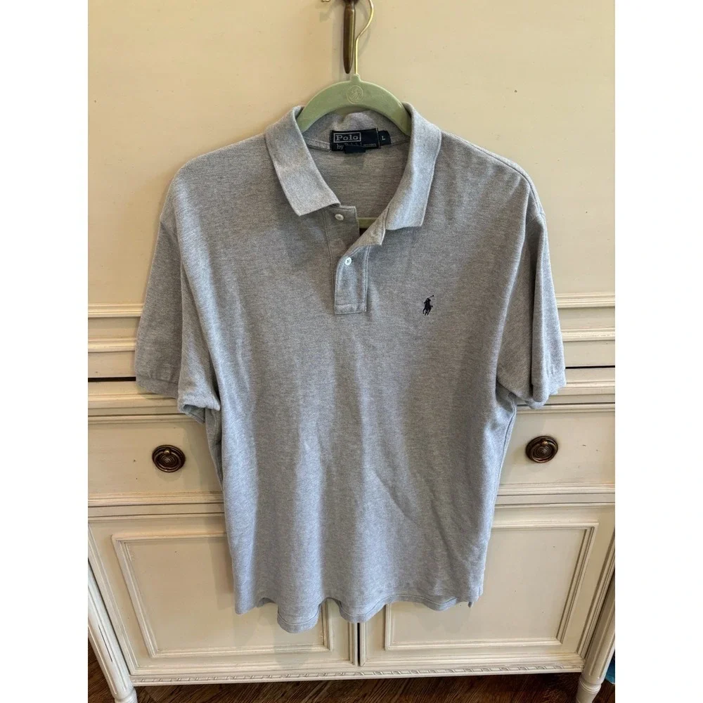 Polo Ralph Lauren Gray Short Sleeve Polo‎ Logo Large 100% Cotton